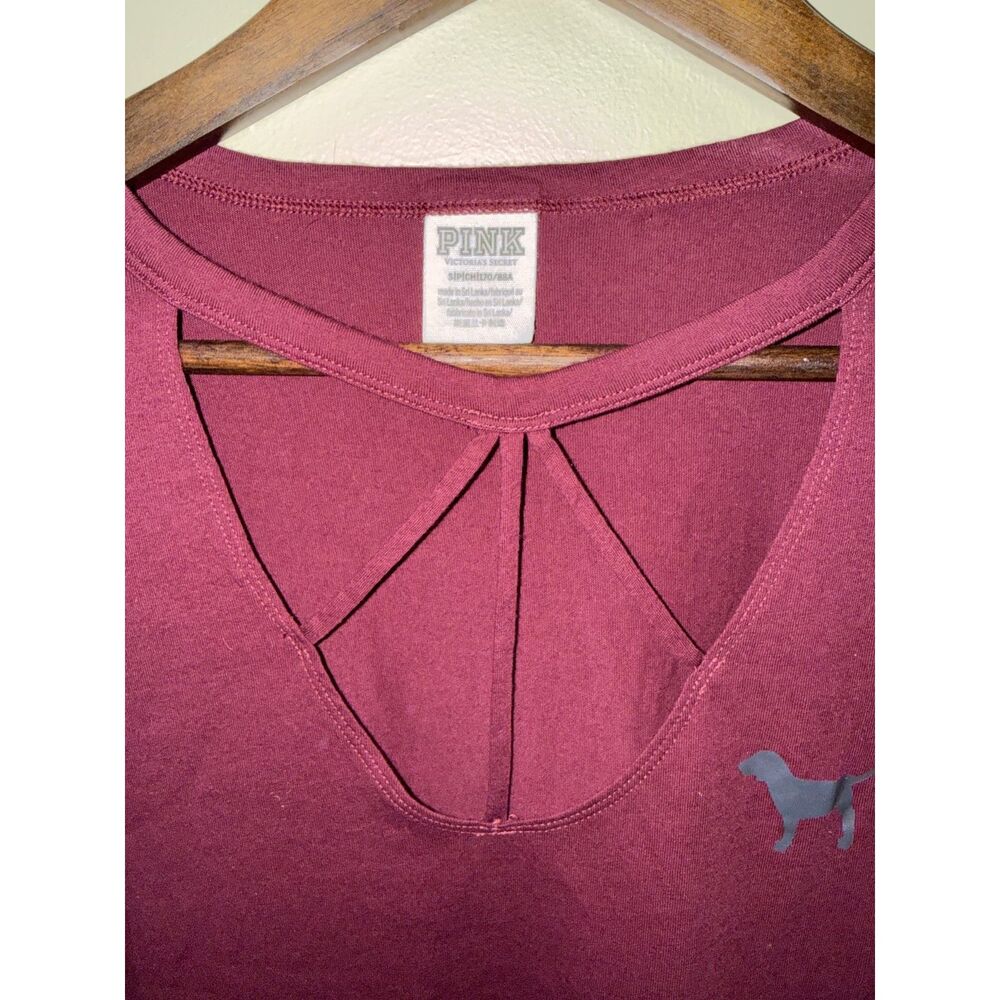 PINK Victoria's Secret Maroon Strappy Cage V-Neck Tee S - Picture 7 of 9
